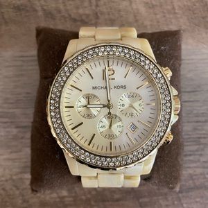 Michael Kors Chronograph Wrist Watch - Ivory w/ Stones